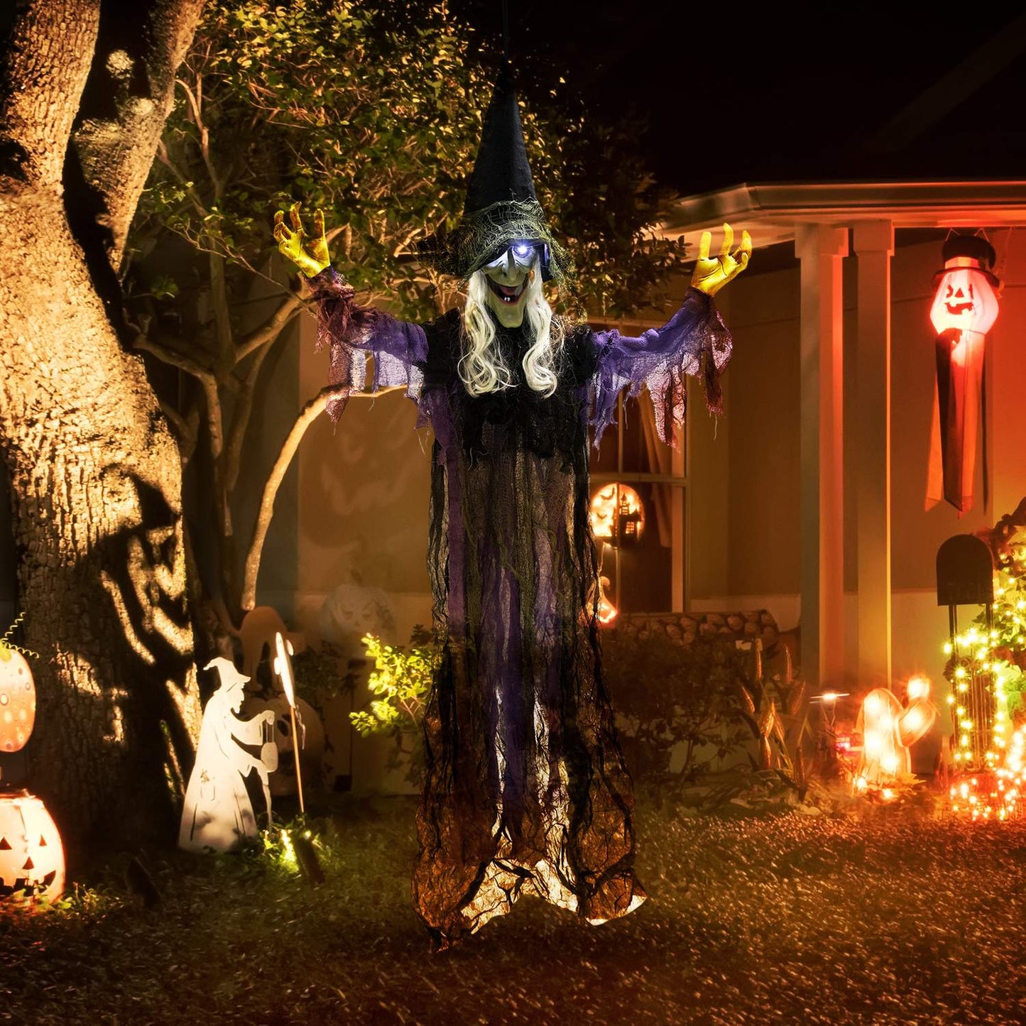 Hanging Halloween Witch with LED Lights, Sound, 183cm