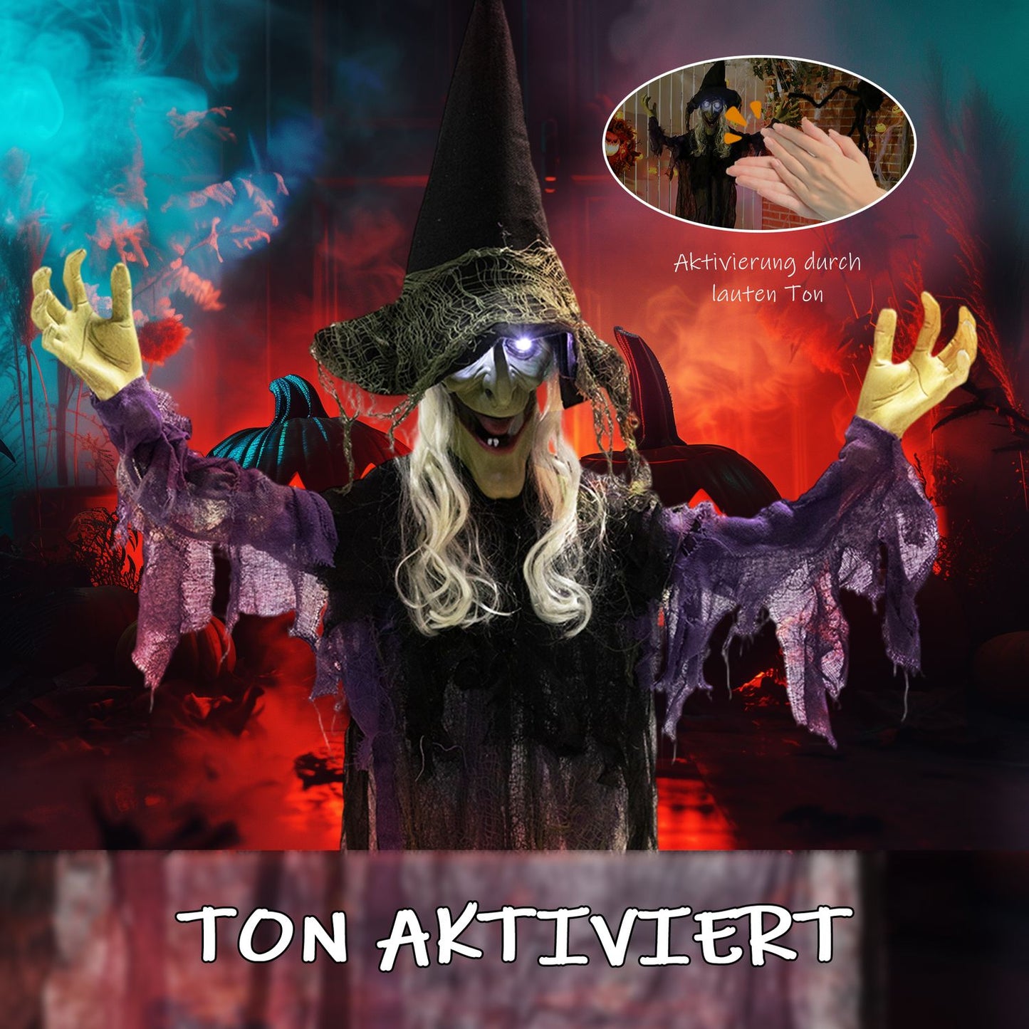 Hanging Halloween Witch with LED Lights, Sound, 183cm