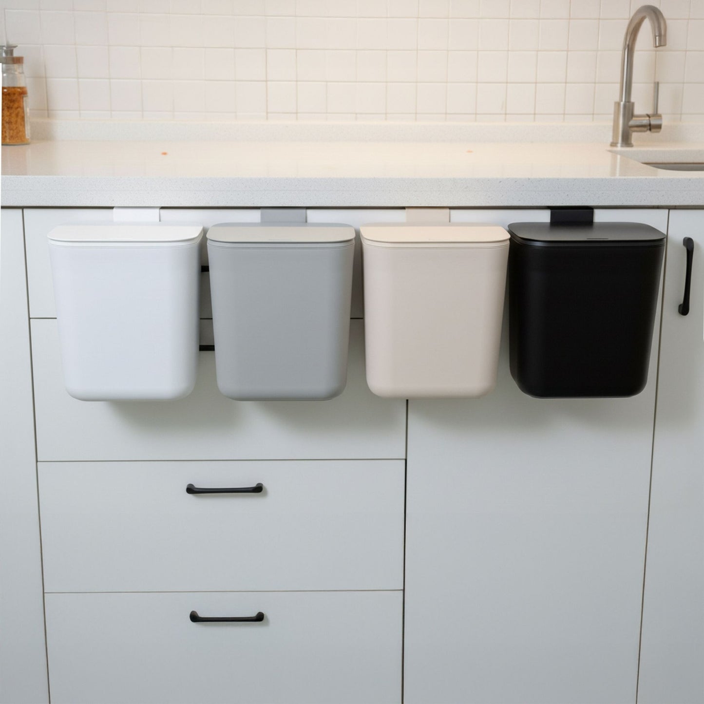 Hanging Kitchen Waste Bin, 9L, Hinged Lid