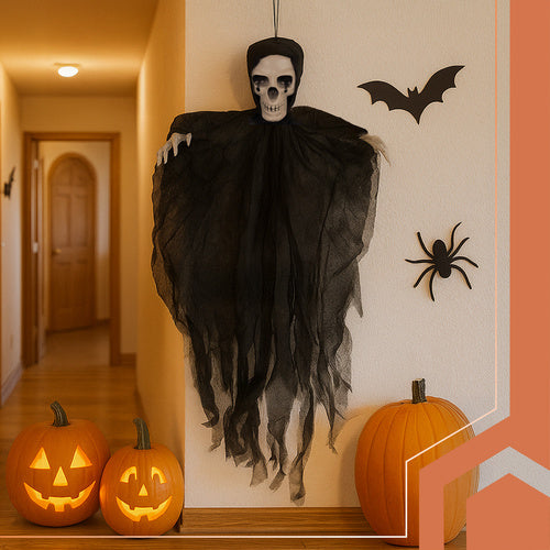 Hanging Skeleton Decoration, Black, 70 cm