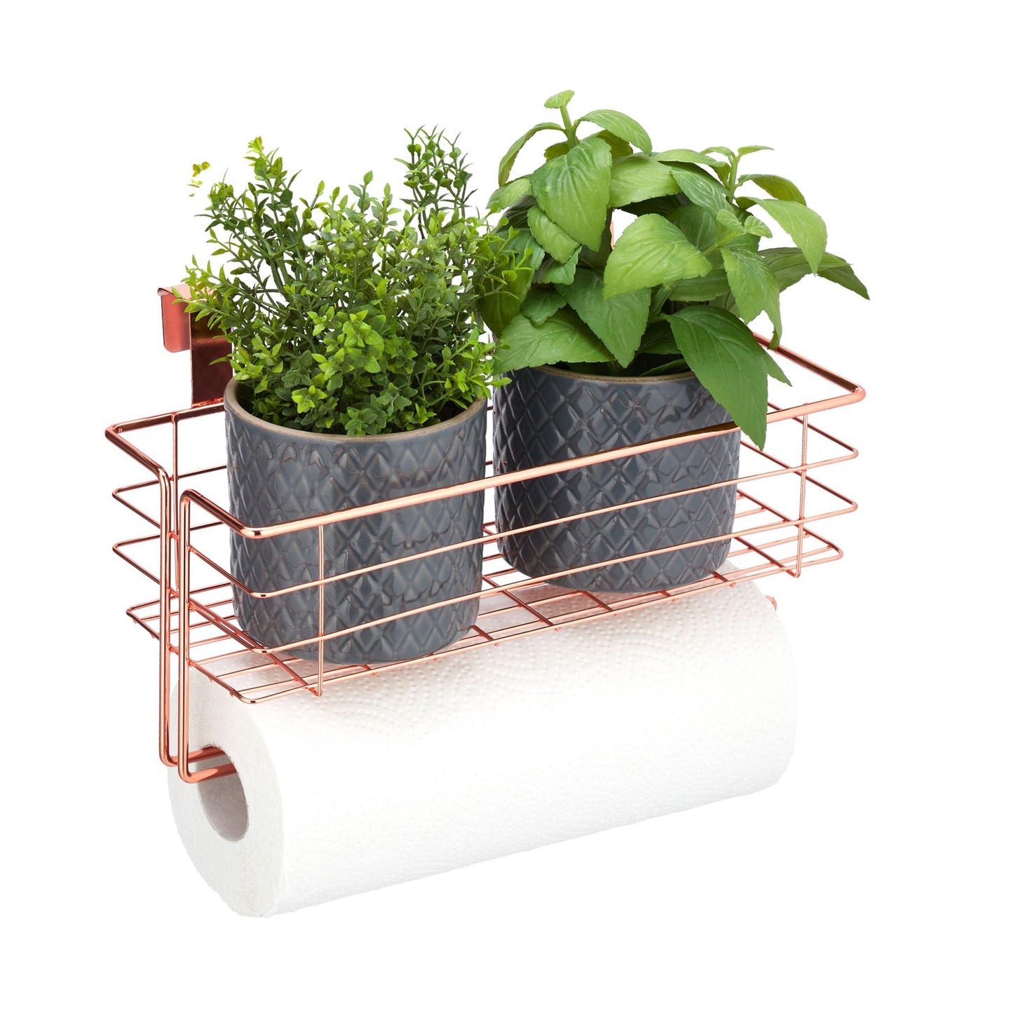Hanging basket with holder for paper towels