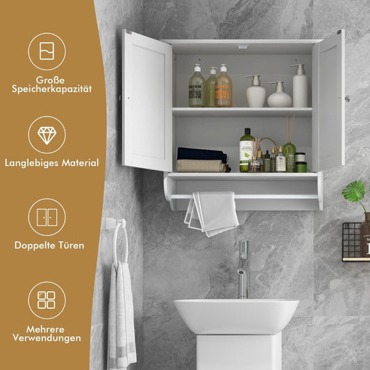 Hanging bathroom cabinet with towel rail bathroom cabinet 60 x 21 x 61 cm white