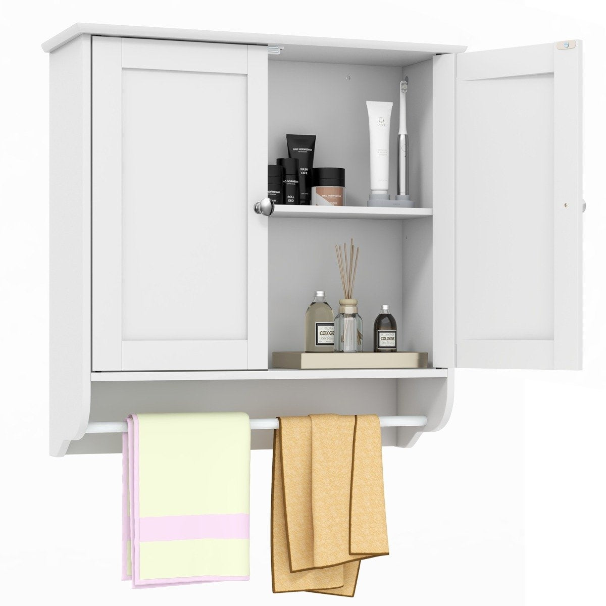 Hanging bathroom cabinet with towel rail bathroom cabinet 60 x 21 x 61 cm white