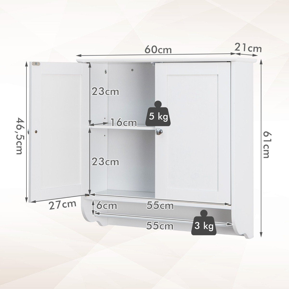 Hanging bathroom cabinet with towel rail bathroom cabinet 60 x 21 x 61 cm white