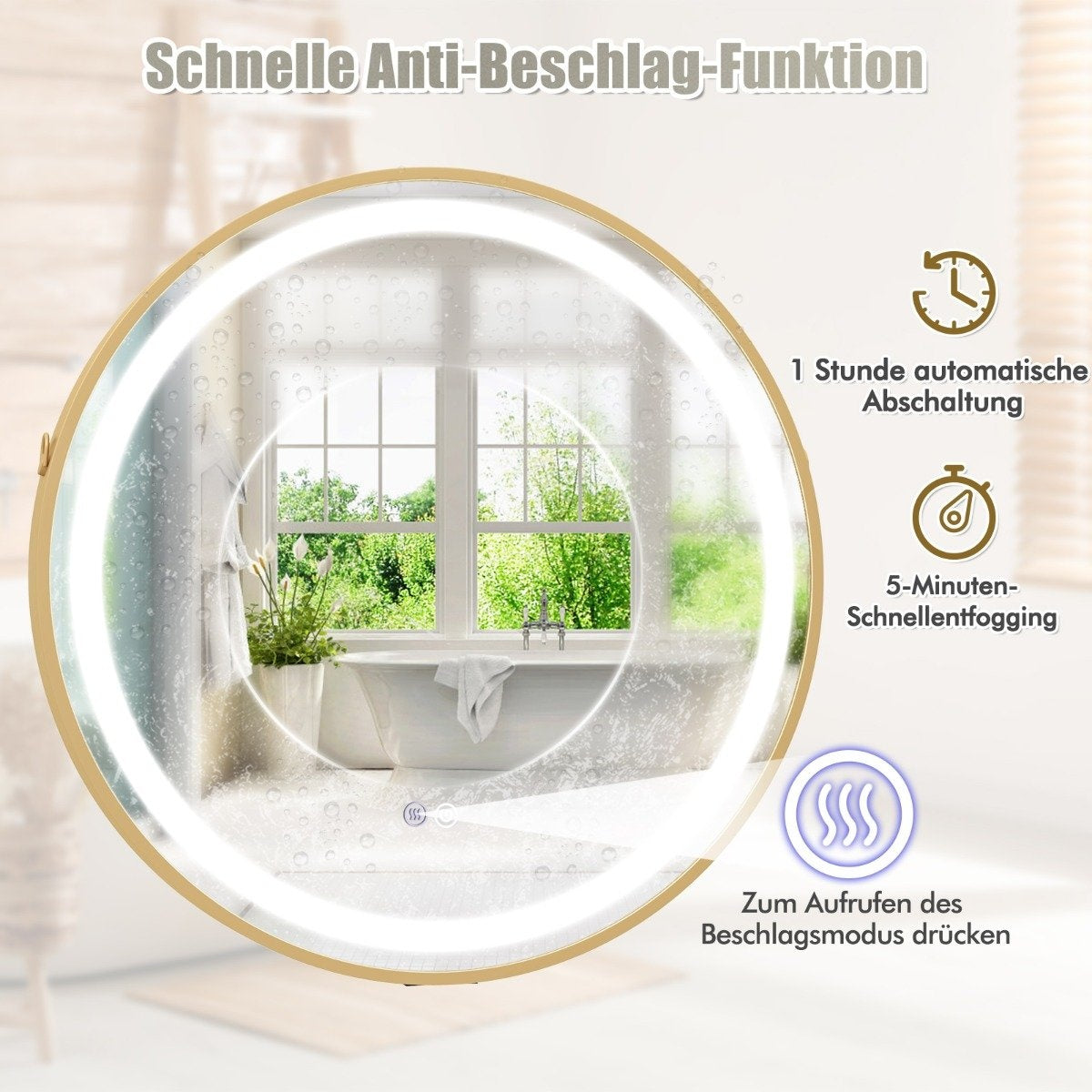 Hanging bathroom mirror with hanging strap & 3-color LED light & memory function