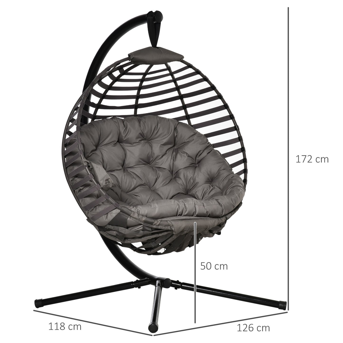 Hanging chair with frame, foldable, steel, with cushion