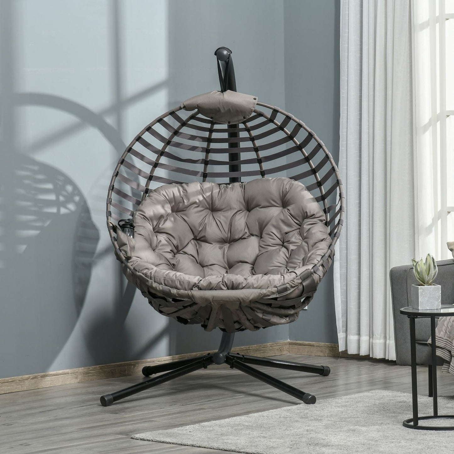 Hanging chair with frame, foldable, steel, with cushion