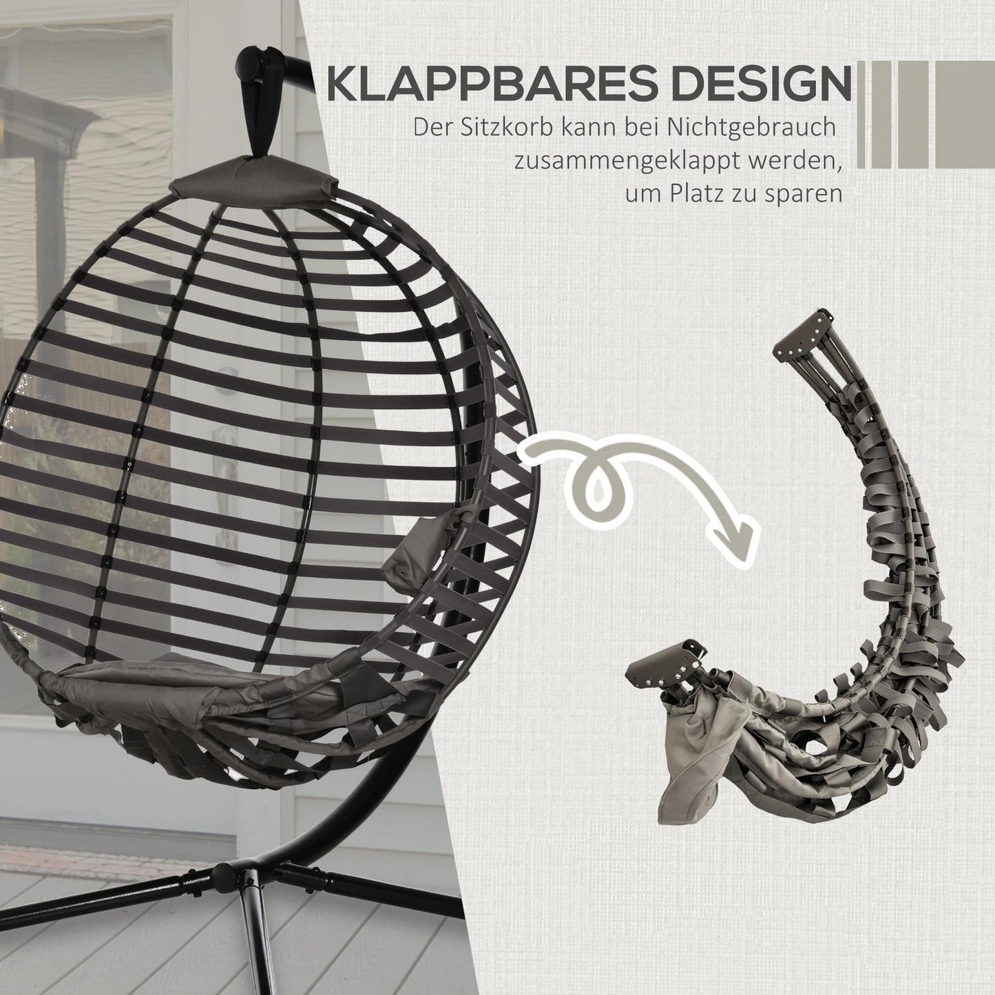 Hanging chair with frame, foldable, steel, with cushion