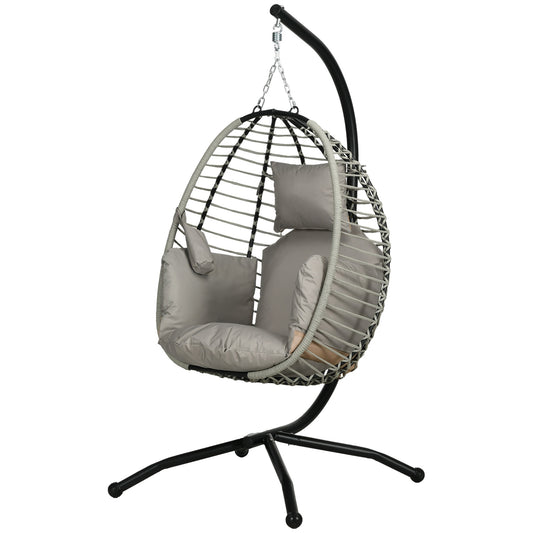 Hanging rocking chair with cushion - 120 kg capacity, steel grey