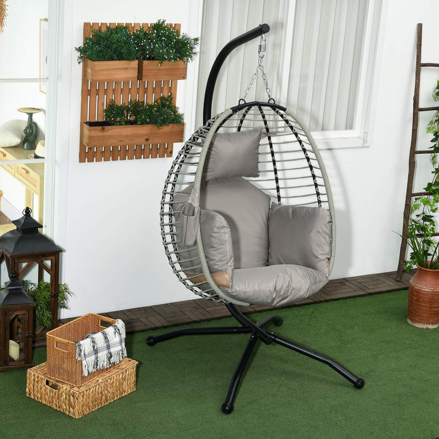 Hanging rocking chair with cushion - 120 kg capacity, steel grey