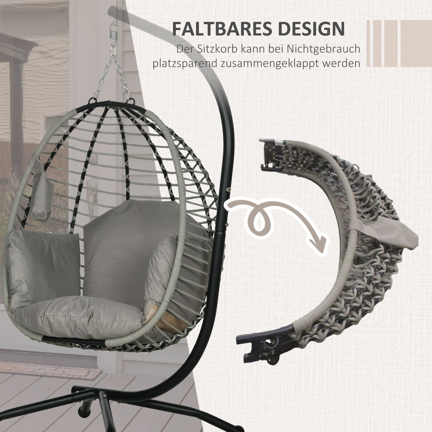 Hanging rocking chair with cushion - 120 kg capacity, steel grey