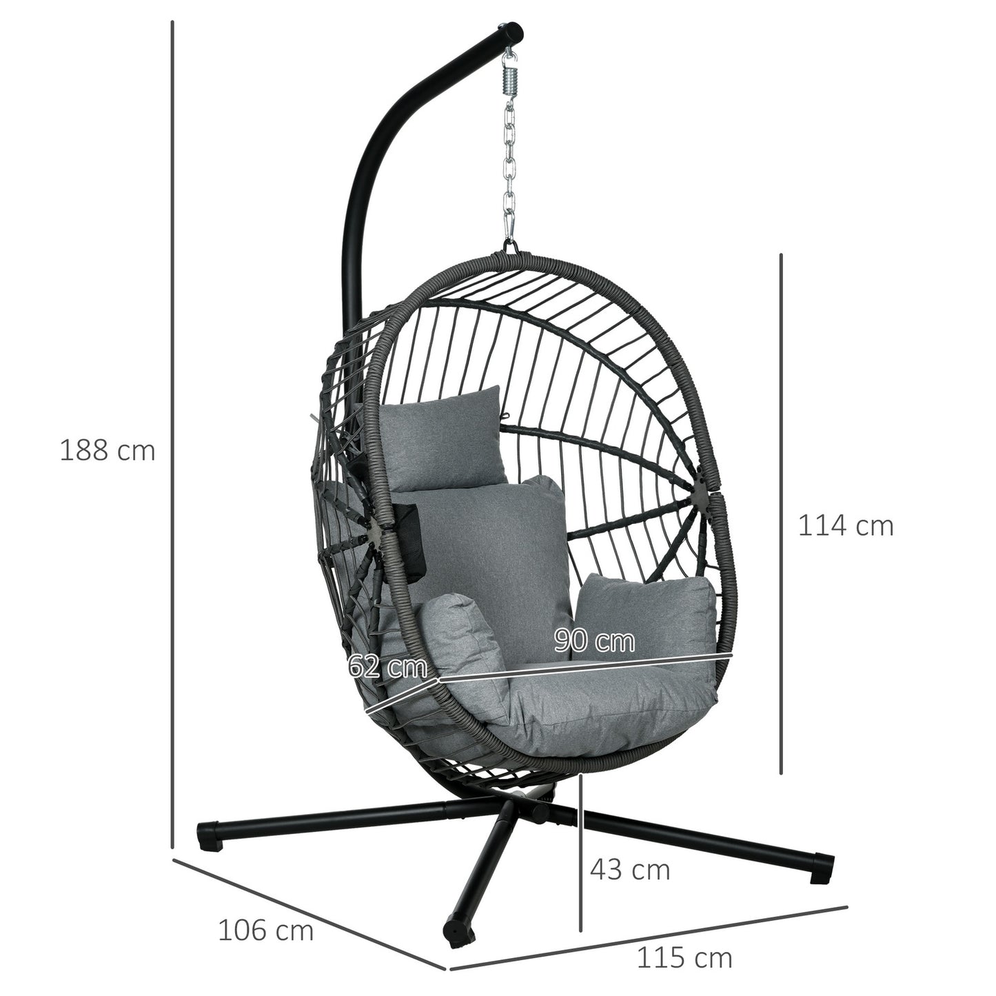 Hanging rocking chair, rattan look with cushion & cup holder