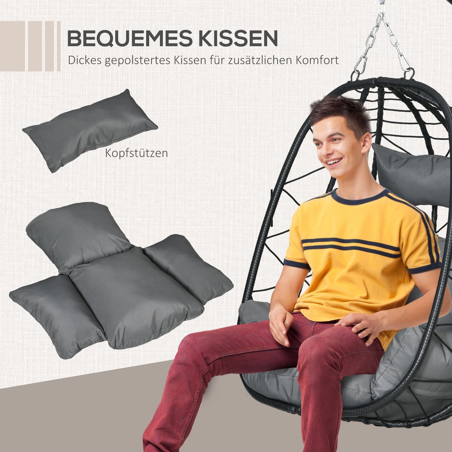 Rattan hanging chair, 195 cm, indoor/outdoor, 150 kg Capacity