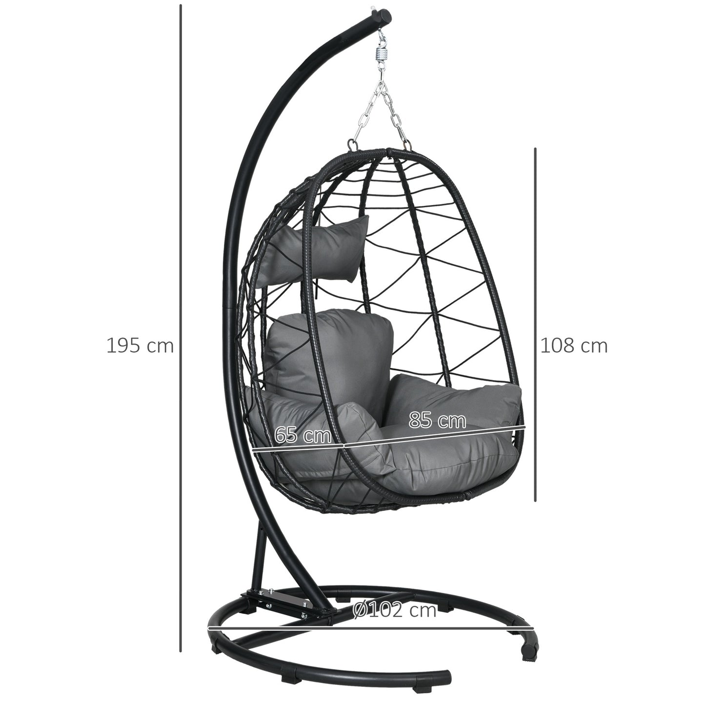 Rattan hanging chair, 195 cm, indoor/outdoor, 150 kg Capacity