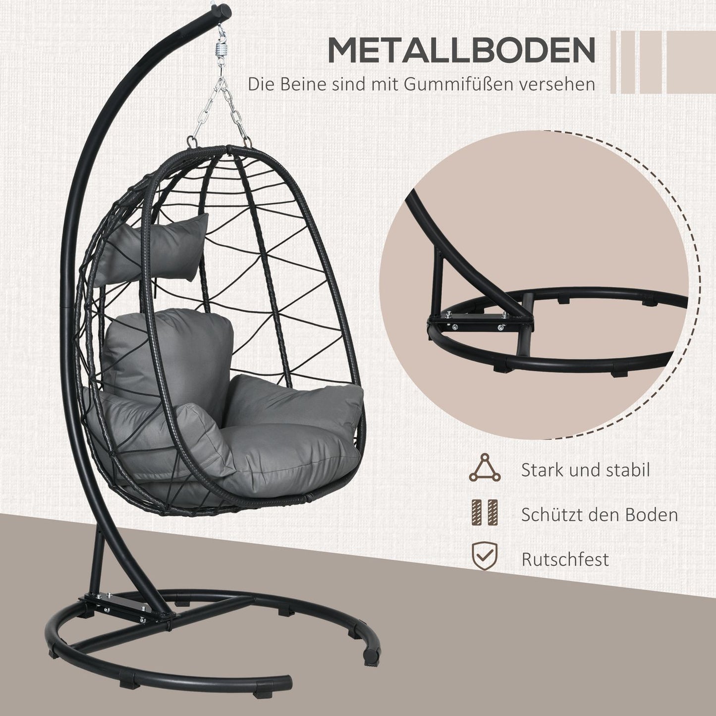 Rattan hanging chair, 195 cm, indoor/outdoor, 150 kg Capacity