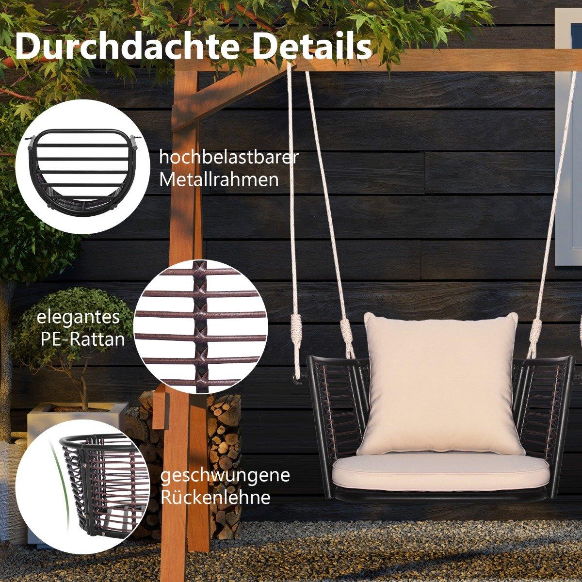 Hanging chair with a load capacity of up to 180kg, hanging seat with cushions & metal frame & hanging ropes 77 x 62 x 38 cm