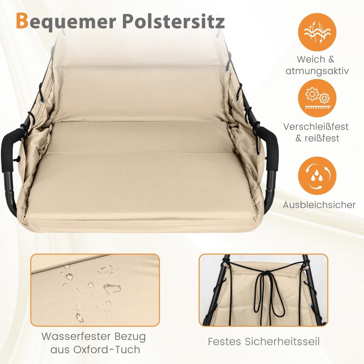 Hanging chair with frame &amp; Extra Large Padded Seat &amp; Robust metal frame hammock beige