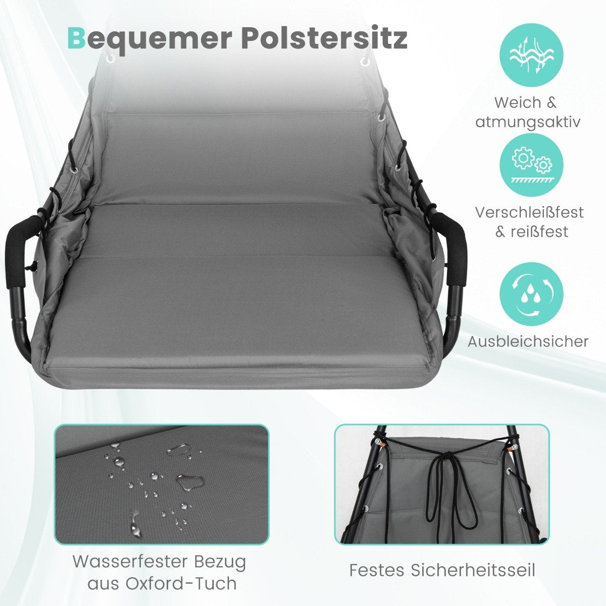 Hanging chair with frame &amp; Extra Large Padded Seat &amp; Robust metal frame hammock gray