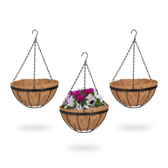 Hanging flower basket with 3 baskets made of coconut fiber