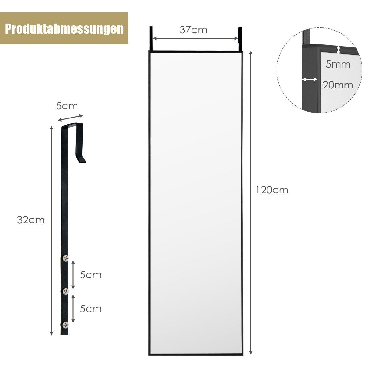Hanging mirror full-length mirror with frame 120 x 37 x 2 cm black
