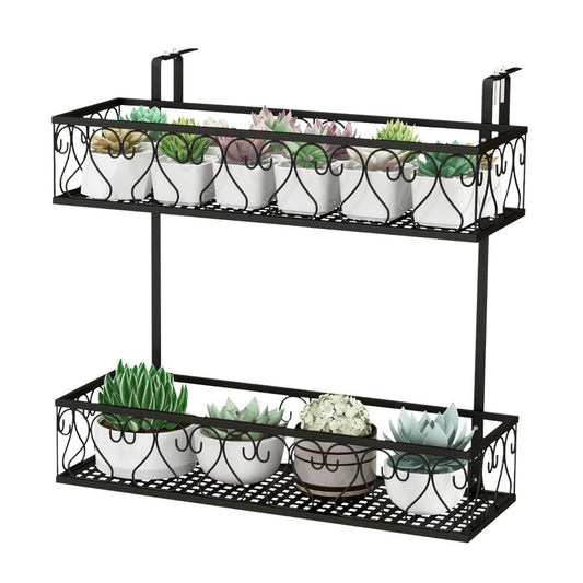 Hanging shelf 2-tier flower pot holder 60 x 33 x 59 cm black