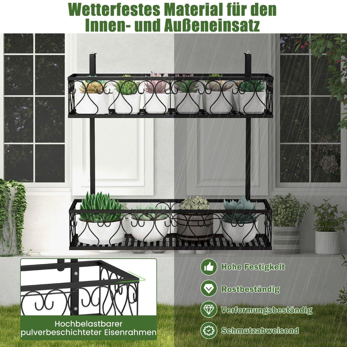 Hanging shelf 2-tier flower pot holder 60 x 33 x 59 cm black