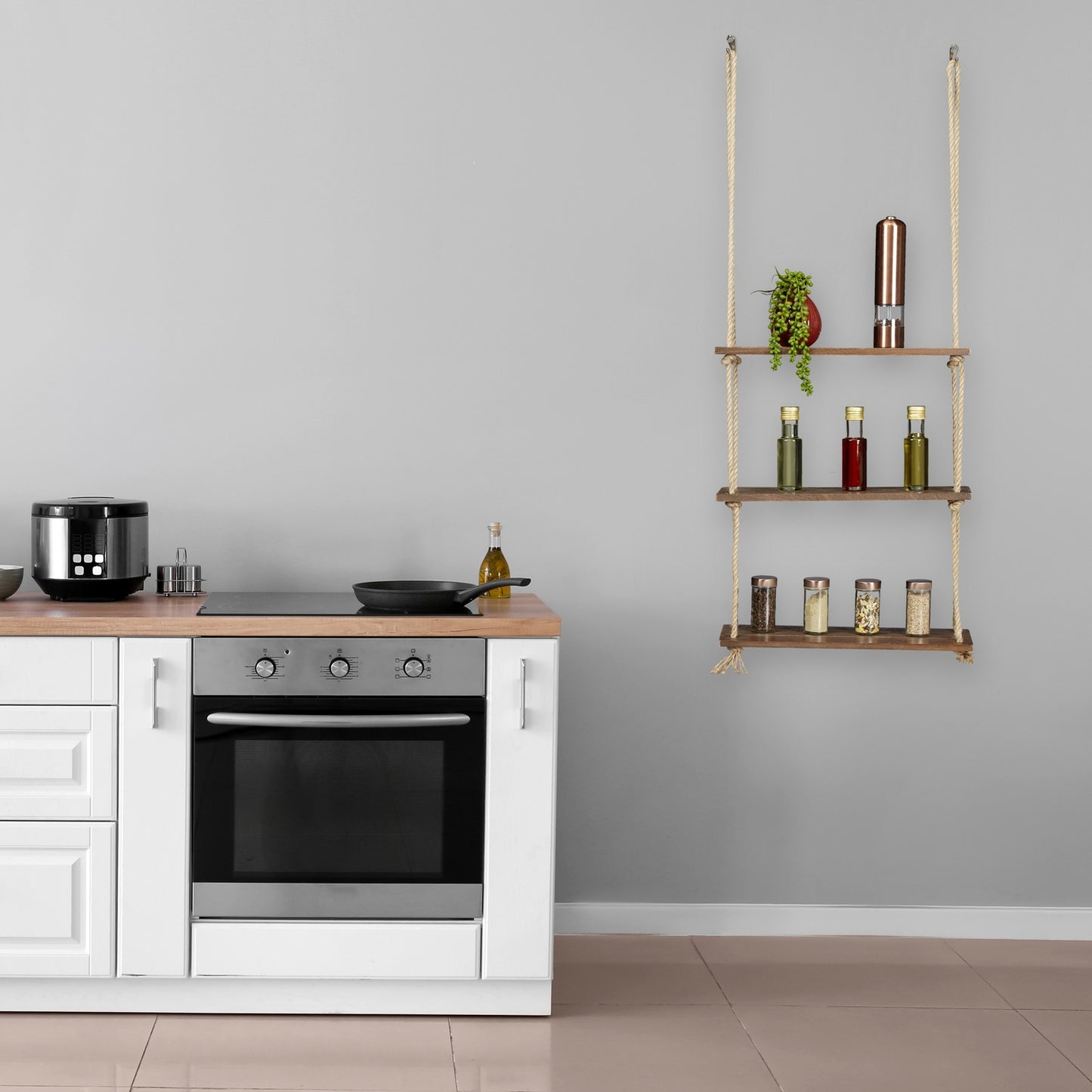 Hanging wooden shelf