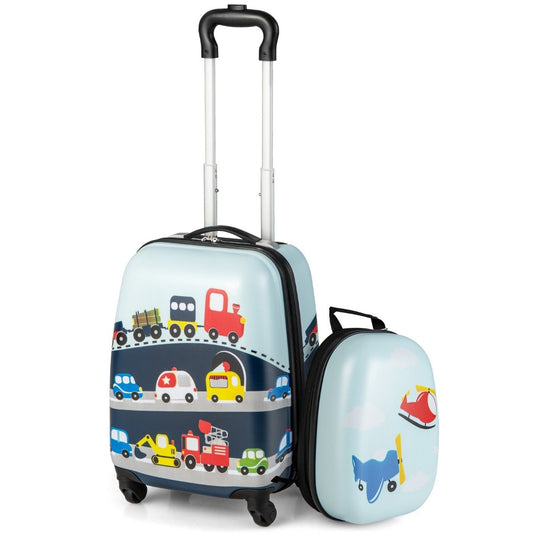Hard Suitcase 2 Piece Carry On Luggage Set with Spinner Wheels Rolling Blue