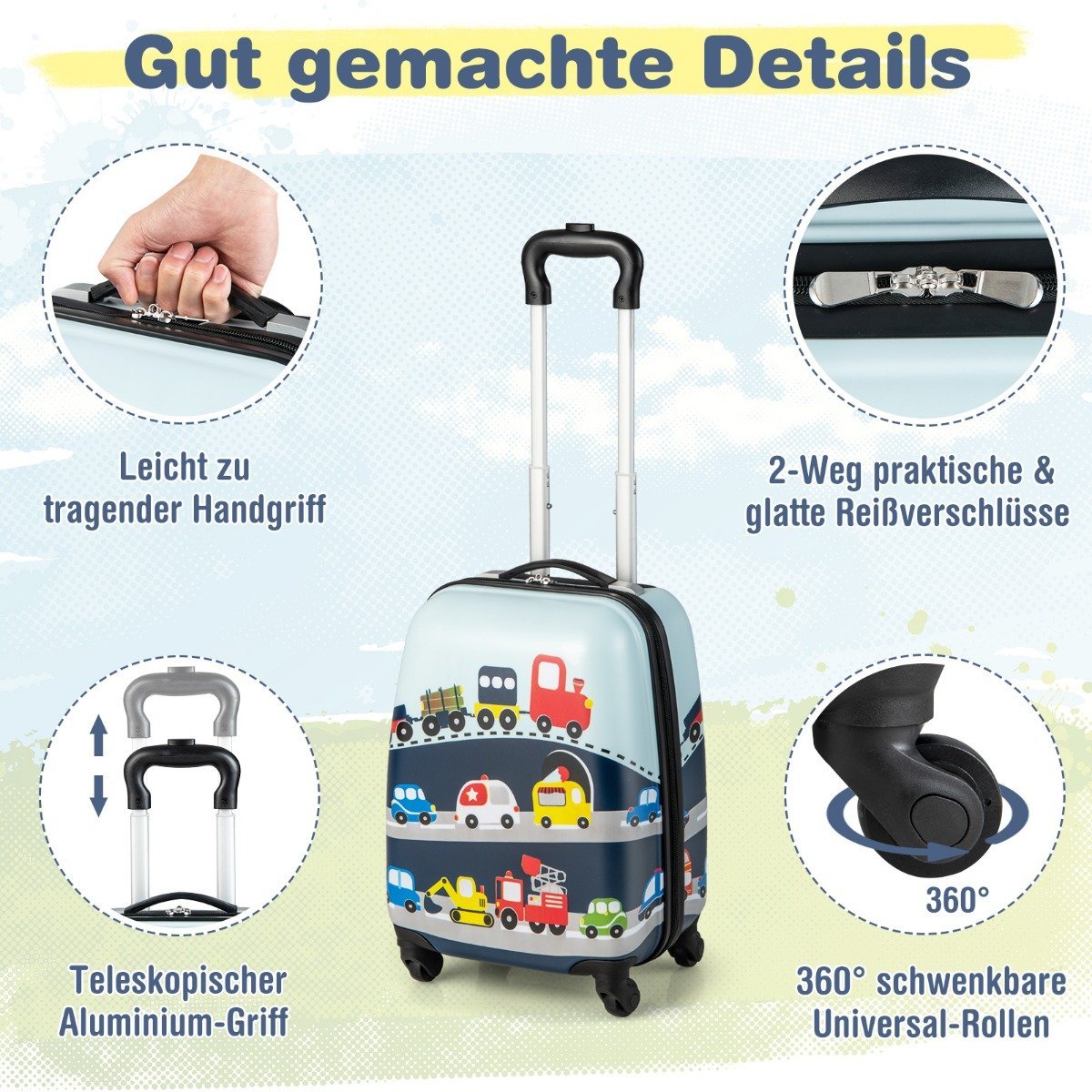Hard Suitcase 2 Piece Carry On Luggage Set with Spinner Wheels Rolling Blue