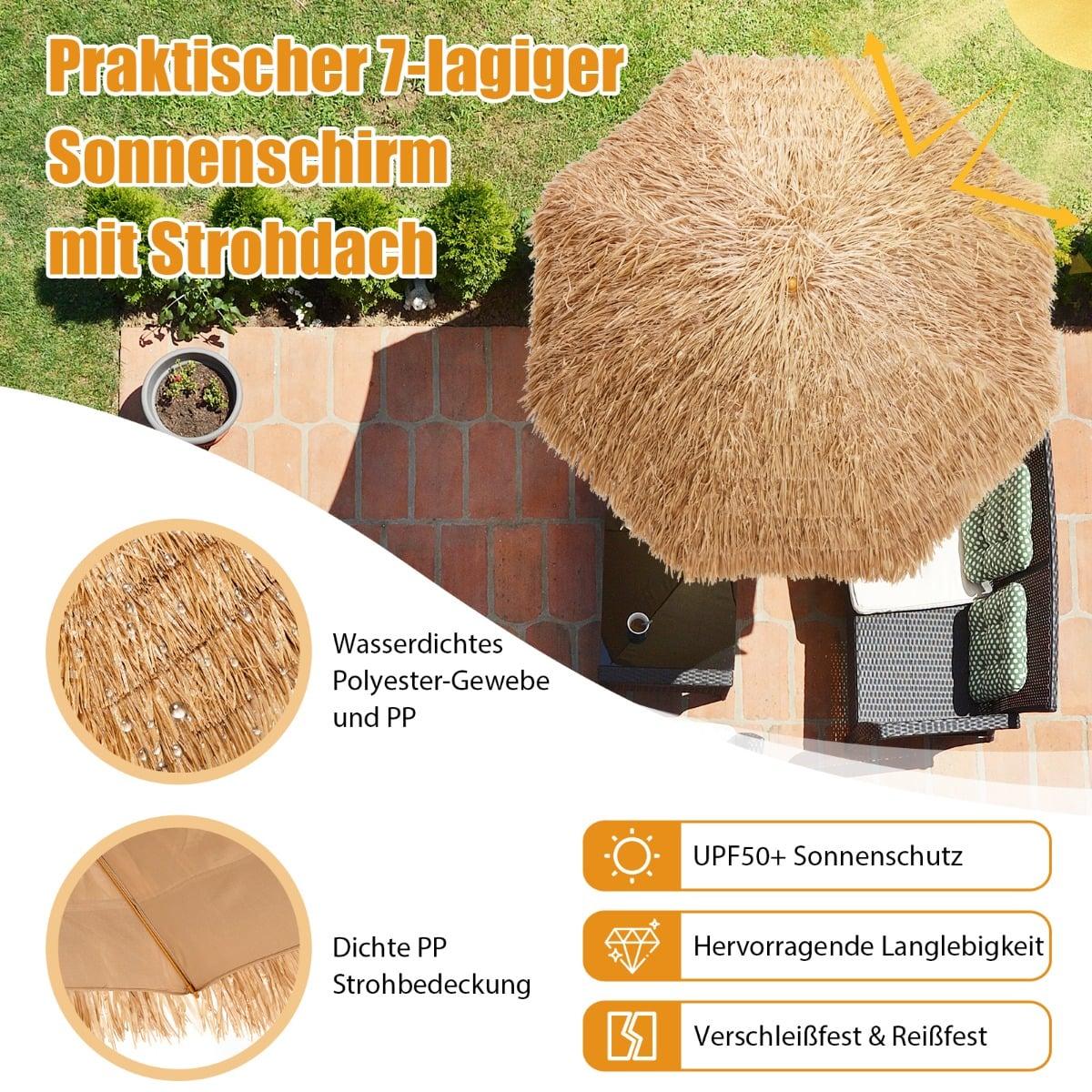 Hawaii Tiki Umbrella, 205cm, Straw Canopy, UV Protection