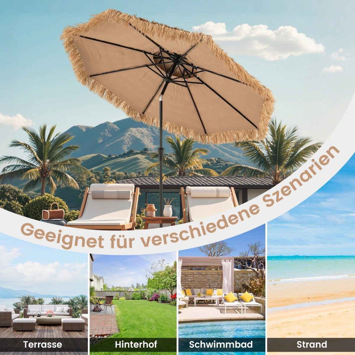 Hawaiian Style Tiki Patio Umbrella, 247 cm, PE Straw
