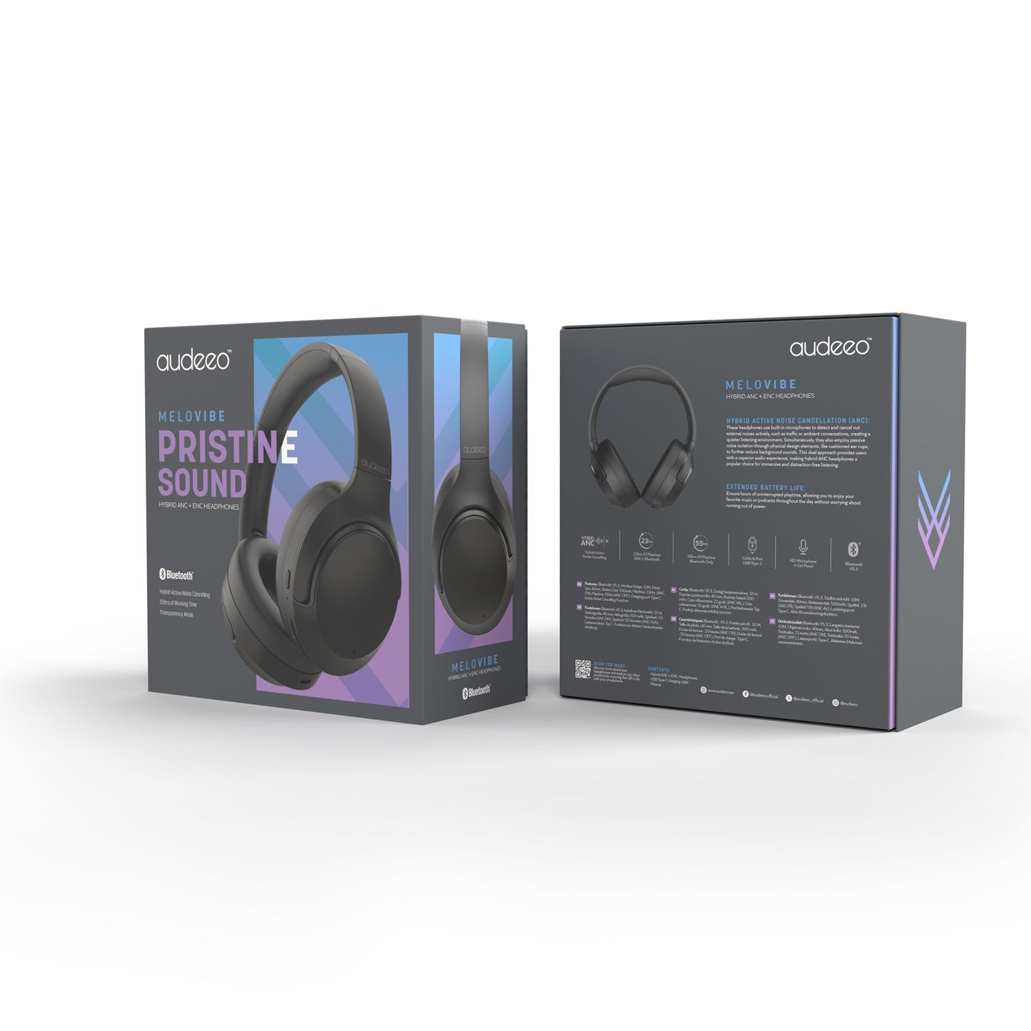 Headphones Over-Ear Hybrid ANC ENC Melovibe Black