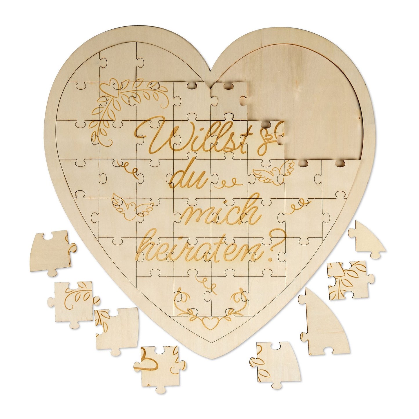 Heart-Shaped Engraved Wooden Jigsaw Puzzle Gift