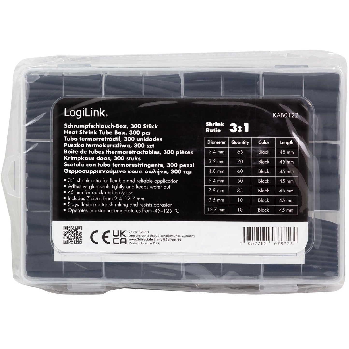 Heat Shrink Tubing, 300-Pack, 45mm Length, Black