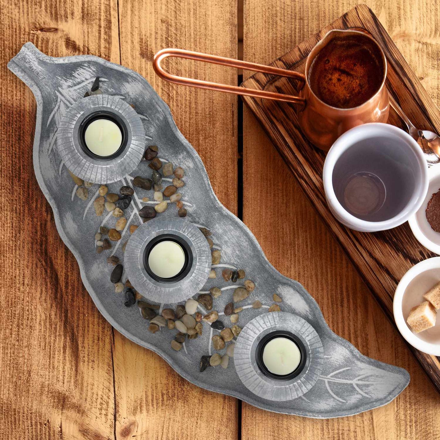 Heat candle holder with tray &amp; stones