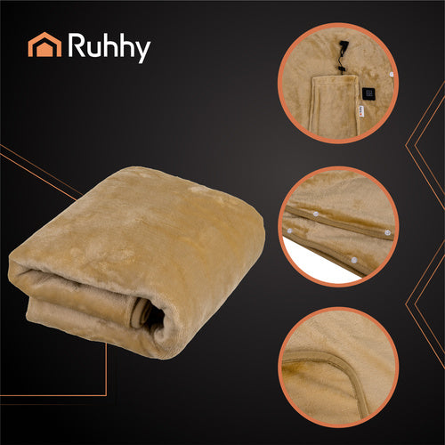 Heated Electric Blanket, USB-Powered, 160x90 cm, Beige