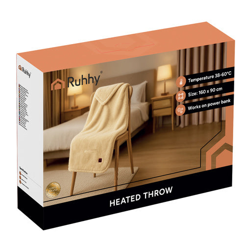 Heated Electric Blanket, USB-Powered, 160x90 cm, Beige