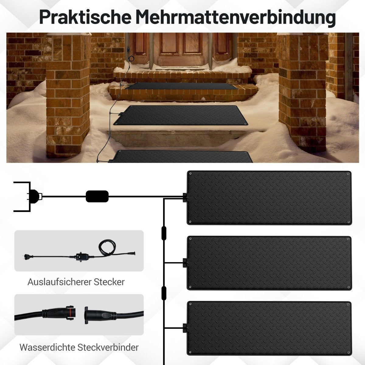 Heated Snow Melting Mat, 25.5x76 cm, Connects 18 Mats