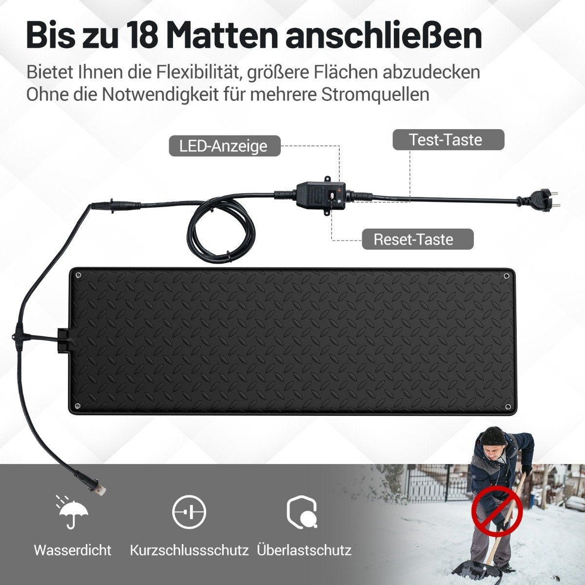 Heated Snow Melting Mat, 25.5x76 cm, Connects 18 Mats