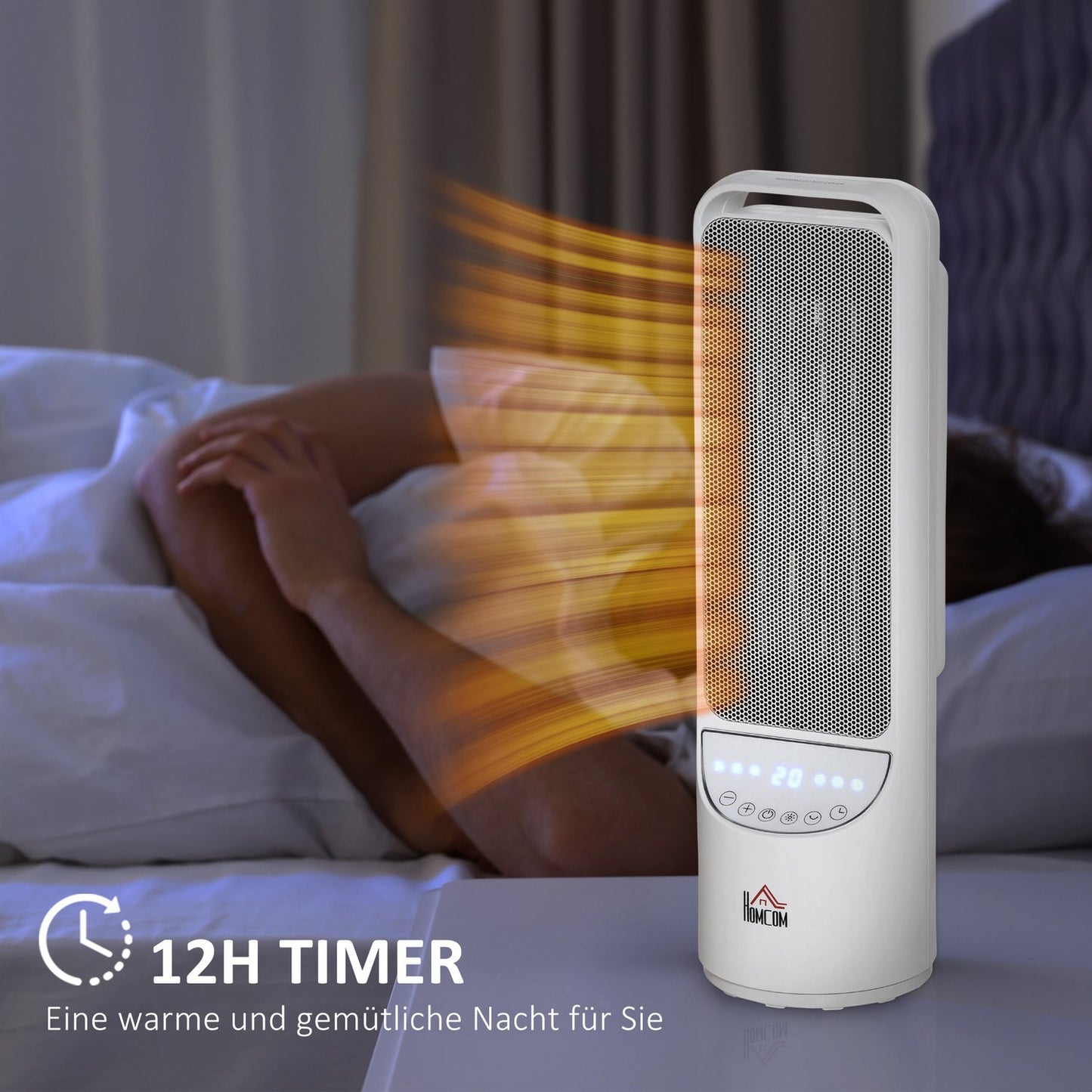 2000W ceramic tower heater, remote control & timer, white