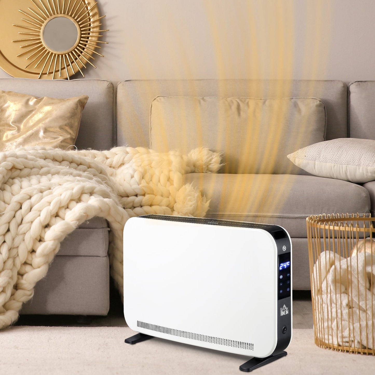 Electric fan heater 2180W, 3 heat levels, timer, white