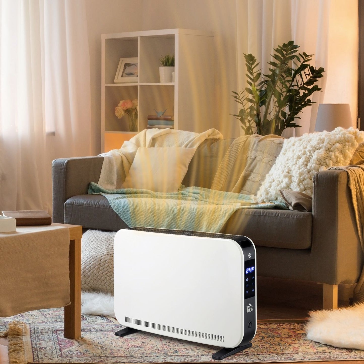 Electric fan heater 2180W, 3 heat levels, timer, white