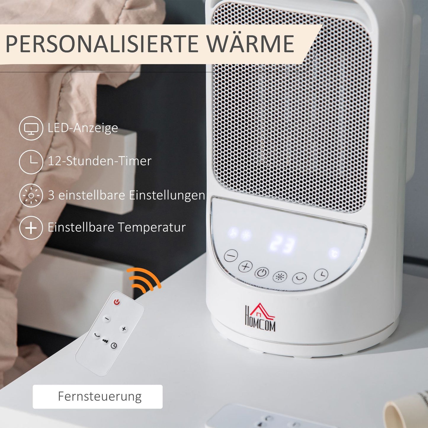Ceramic electric heater, 750/1500W, 3 levels, timer, oscillating