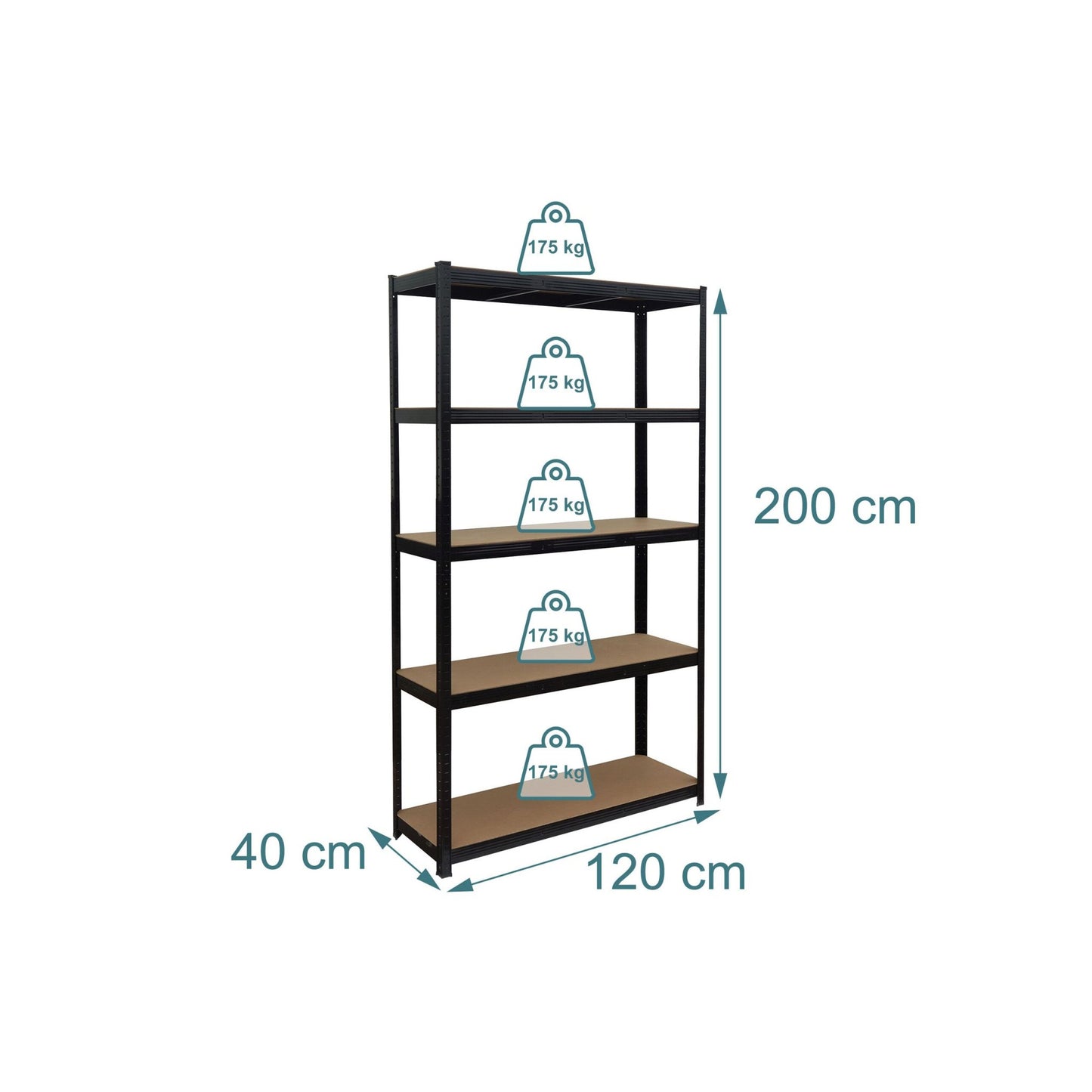Heavy-Duty 5-Shelf Rack, Adjustable, Black
