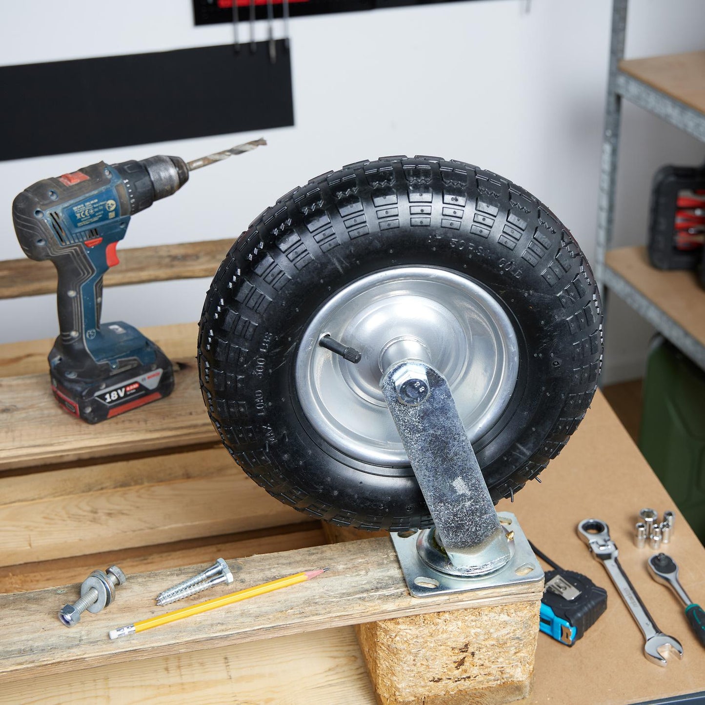 Heavy-Duty Castor Set with Pneumatic Tyres, 2 Fixed + 2 Swivel