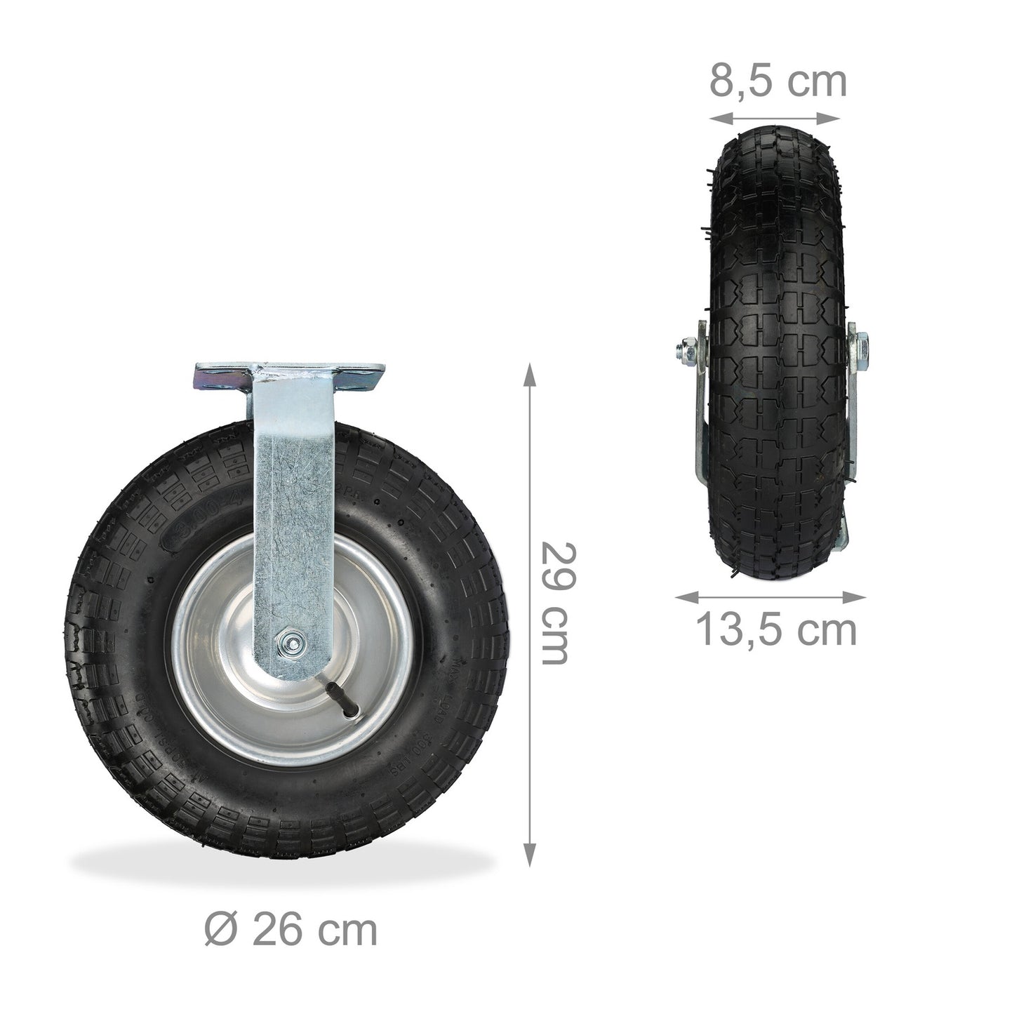 Heavy-Duty Castor Set with Pneumatic Tyres, 2 Fixed + 2 Swivel