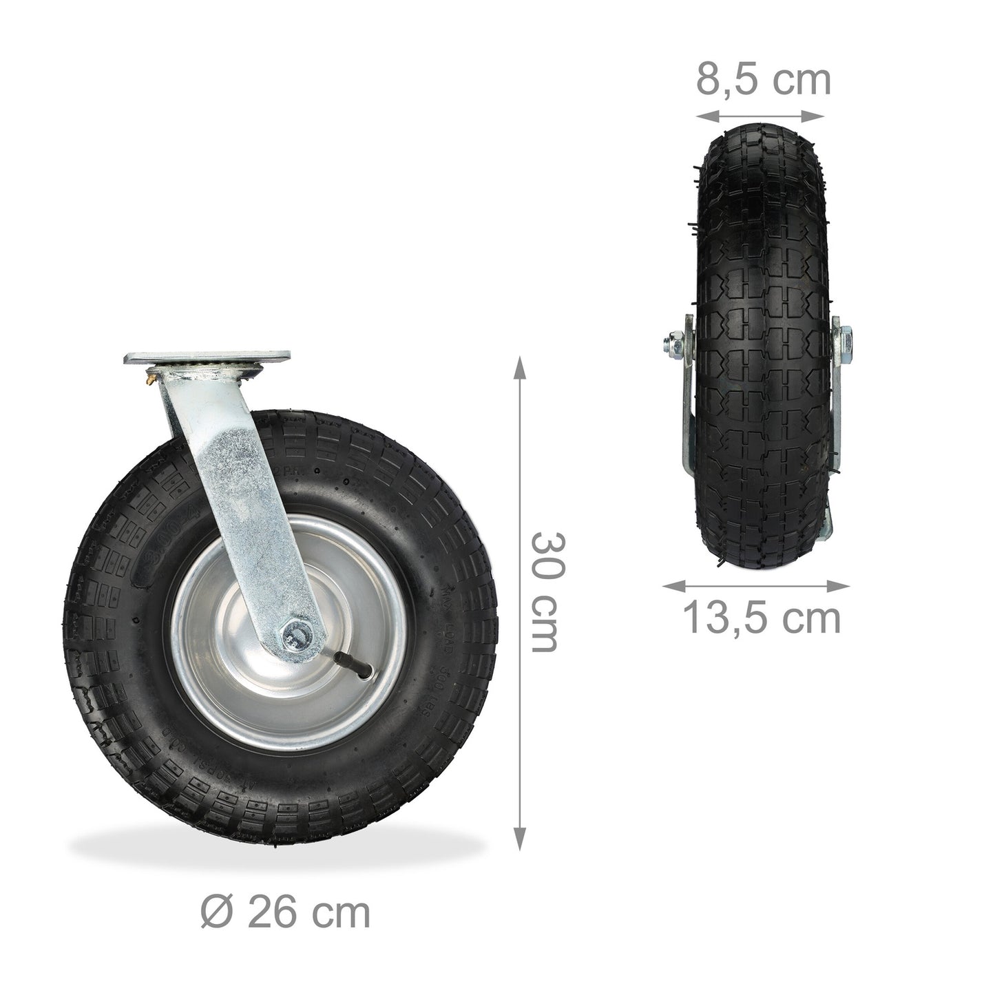 Heavy-Duty Castor Set with Pneumatic Tyres, 2 Fixed + 2 Swivel