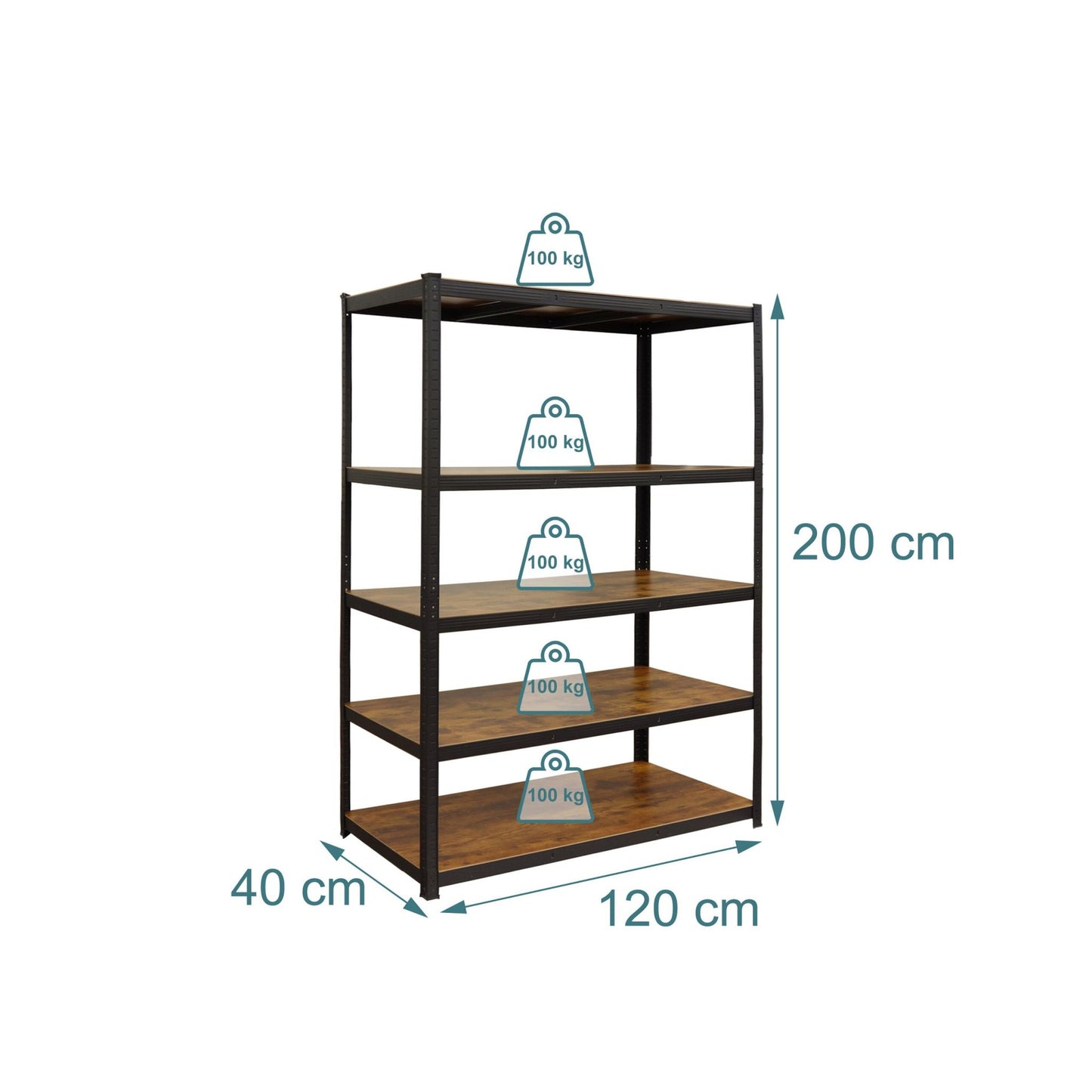 Heavy-Duty Metal Shelving Unit, 5-Tier, 500 kg Capacity