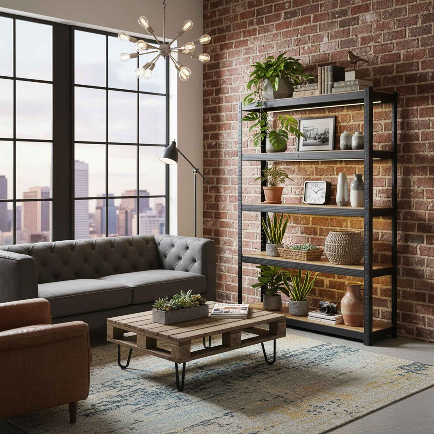 Heavy-Duty Metal Shelving Unit, 5 Wood-Effect Shelves
