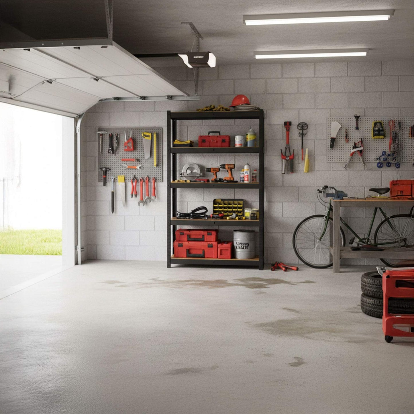 Heavy-Duty Metal Shelving Unit, 5 Wood-Effect Shelves